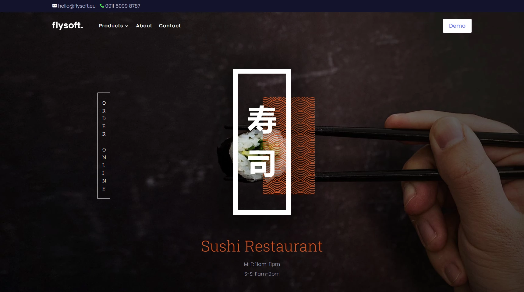 Samsung tablet device showing custom restaurant website on screen.